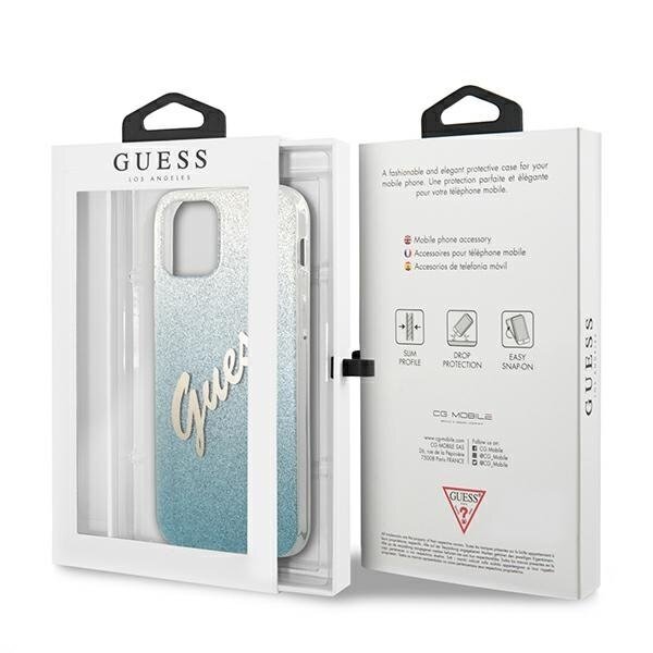 Originalus Guess dėklas GUHCP12MPCUGLSBL iPhone 12/12 Pro mėlynas Glitter Gradient Script 7
