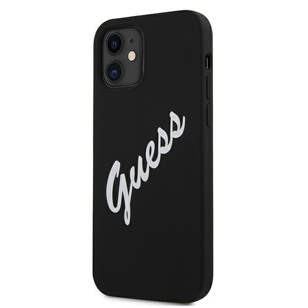 Dėklas Guess GUHCP12SLSVSBW Silicone Vintage iPhone 12 mini 5,4" juodas-baltas 1 Dėklas Guess GUHCP12SLSVSBW Silicone Vintage iPhone 12 mini 5,4" juodas-baltas 1