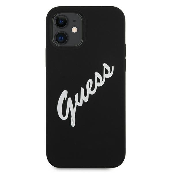 Dėklas Guess GUHCP12SLSVSBW Silicone Vintage iPhone 12 mini 5,4" juodas-baltas 2 Dėklas Guess GUHCP12SLSVSBW Silicone Vintage iPhone 12 mini 5,4" juodas-baltas 2