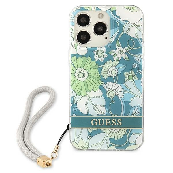 Dėklas Guess GUHCP13LHFLSN iPhone 13 Pro Flower Strap Žalias 2 Dėklas Guess GUHCP13LHFLSN iPhone 13 Pro Flower Strap Žalias 2