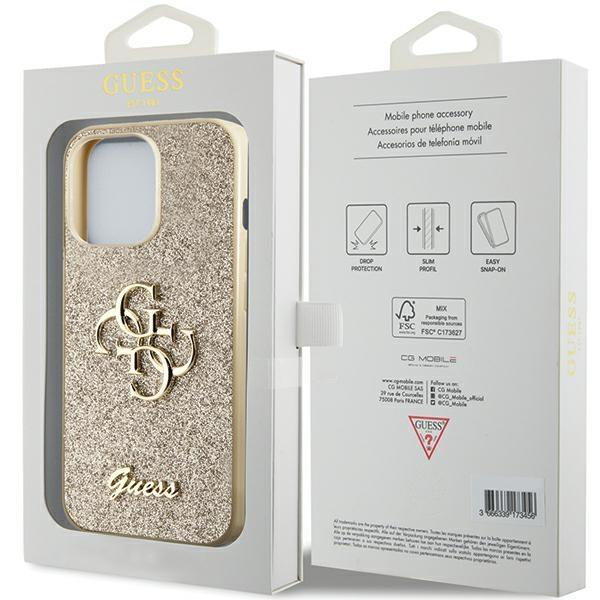 Originalus dėklas Guess GUHCP13LHG4SGD case skirta iPhone 13 Pro / 13 - gold Glitter Script Big 4G 7