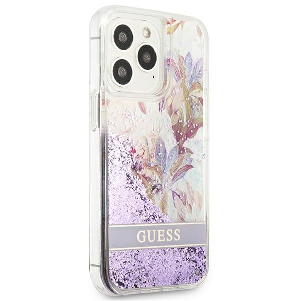 Dėklas Guess Flower Liquid Glitter GUHCP13LLFLSU iPhone 13 Pro Violetinis 3