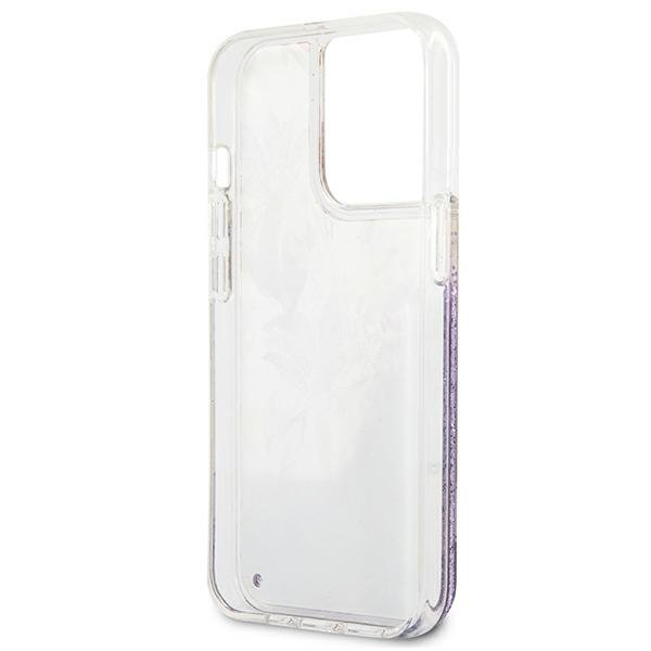 Dėklas Guess Flower Liquid Glitter GUHCP13LLFLSU iPhone 13 Pro Violetinis 6