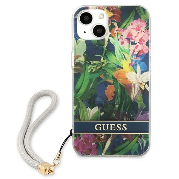 Dėklas Guess GUHCP13SHFLSB iPhone 13 mini Flower Strap 2 Dėklas Guess GUHCP13SHFLSB iPhone 13 mini Flower Strap 2