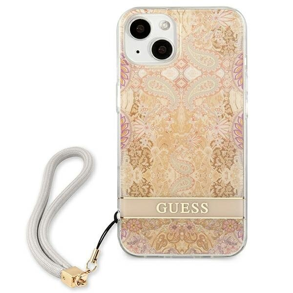 Dėklas Guess GUHCP13SHFLSD iPhone 13 mini Flower Strap Auksinis 5 Dėklas Guess GUHCP13SHFLSD iPhone 13 mini Flower Strap Auksinis 5