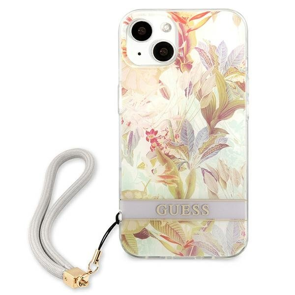 Dėklas Guess Flower Strap GUHCP13SHFLSU iPhone 13 mini Purpurinis 2 Dėklas Guess Flower Strap GUHCP13SHFLSU iPhone 13 mini Purpurinis 2