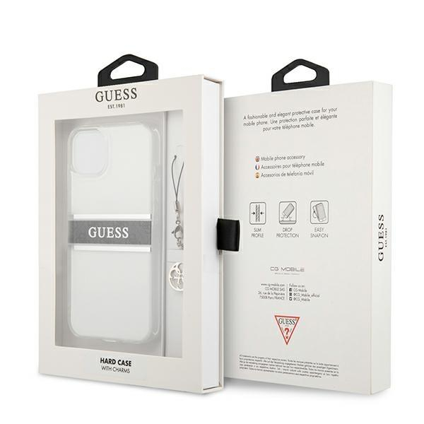 Originalus Guess dėklas GUHCP13SKB4GGR iPhone 13 mini 5,4" Permatomas 4G Grey Strap Charm 7 Originalus Guess dėklas GUHCP13SKB4GGR iPhone 13 mini 5,4" Permatomas 4G Grey Strap Charm 7