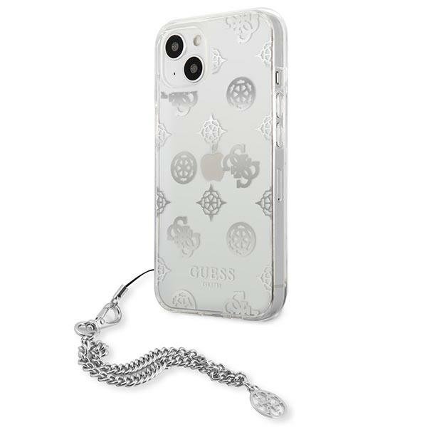 Originalus Guess dėklas GUHCP13SKSPESI iPhone 13 mini 5,4 Sidabrinis Peony Chain Collection 1