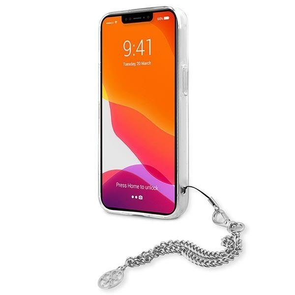 Originalus Guess dėklas GUHCP13SKSPESI iPhone 13 mini 5,4 Sidabrinis Peony Chain Collection 4