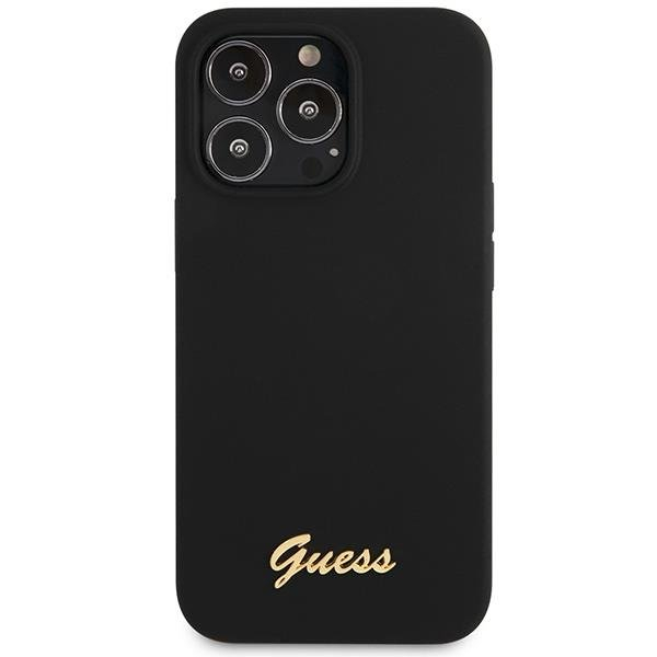 Dėklas Guess Silicone Script Gold Logo GUHCP13XLSLMGBK iPhone 13 Pro Max Juodas 2 Dėklas Guess Silicone Script Gold Logo GUHCP13XLSLMGBK iPhone 13 Pro Max Juodas 2