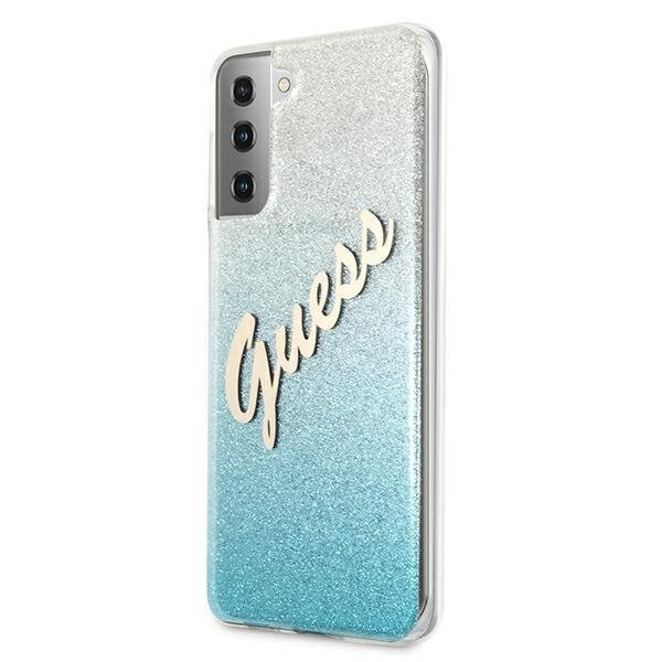 Originalus Guess dėklas GUHCS21MPCUGLSBL S21+ G996 mėlynas Glitter Gradient Script 1