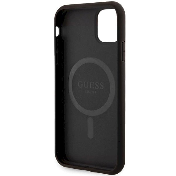 Originalus Guess dėklas GUHMN61G4GFRK iPhone 11 6.1" / Xr Juodas/Juodas hardcase 4G Collection Leather Metal Logo MagSafe 6 Originalus Guess dėklas GUHMN61G4GFRK iPhone 11 6.1" / Xr Juodas/Juodas hardcase 4G Collection Leather Metal Logo MagSafe 6