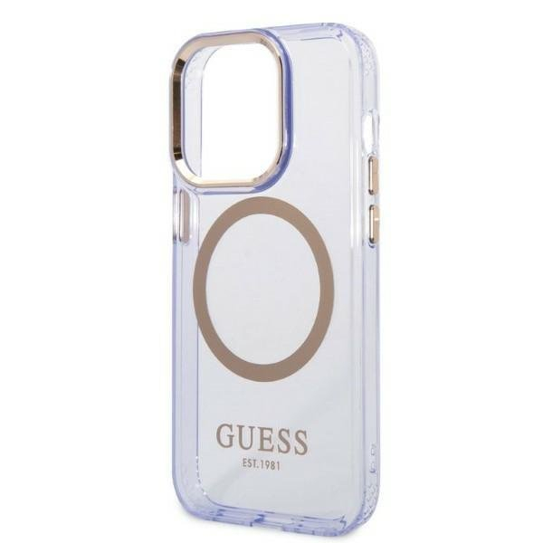 Dėklas Guess Gold Outline Translucent MagSafe GUHMP14LHTCMU iPhone 14 Pro Purpurinis 5
