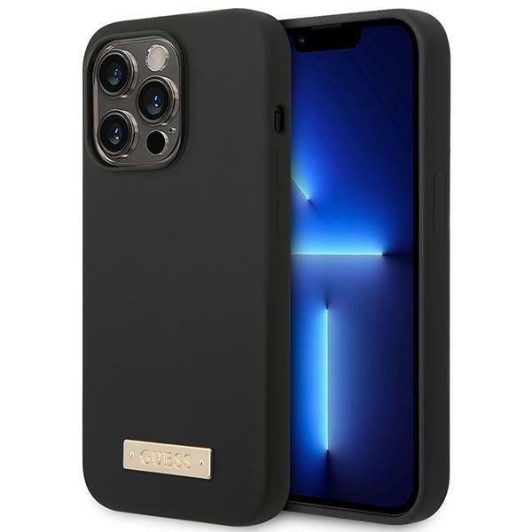 Dėklas Guess Silicone Logo Plate MagSafe GUHMP14LSBPLK iPhone 14 Pro Juodas Dėklas Guess Silicone Logo Plate MagSafe GUHMP14LSBPLK iPhone 14 Pro Juodas