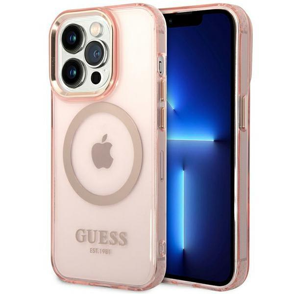 Dėklas Guess Gold Outline Translucent MagSafe GUHMP14XHTCMP iPhone 14 Pro Max Rožinis Dėklas Guess Gold Outline Translucent MagSafe GUHMP14XHTCMP iPhone 14 Pro Max Rožinis