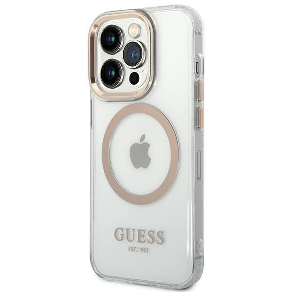 Dėklas Guess Metal Outline Magsafe GUHMP14XHTRMD iPhone 14 Pro Max Auksinis 1 Dėklas Guess Metal Outline Magsafe GUHMP14XHTRMD iPhone 14 Pro Max Auksinis 1