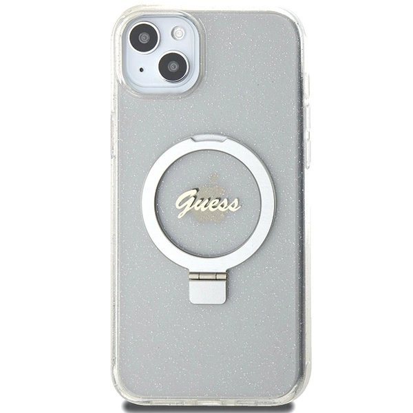 Guess GUHMP15MHRSGSD iPhone 15 Plus / 14 Plus 6.7&quot; Permatomas/Permatomas hardcase Ring Stand Script Glitter MagSafe 2