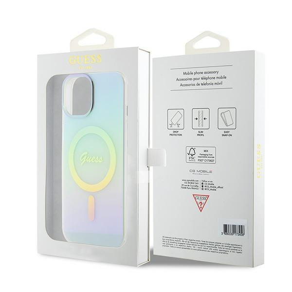 Originalus dėklas Guess GUHMP15SHITSQ iPhone 15 6.1  turquoise/turquoise hardcase IML Iridescent MagSafe 7 Originalus dėklas Guess GUHMP15SHITSQ iPhone 15 6.1  turquoise/turquoise hardcase IML Iridescent MagSafe 7