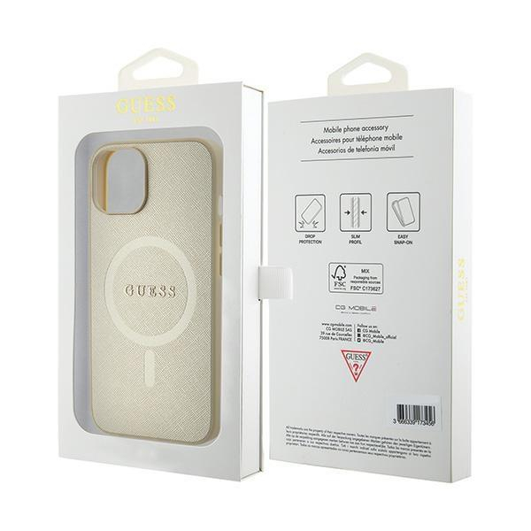 Originalus dėklas Guess GUHMP15SPSAHMCB iPhone 15 6.1  gold/gold hardcase Saffiano MagSafe 7 Originalus dėklas Guess GUHMP15SPSAHMCB iPhone 15 6.1  gold/gold hardcase Saffiano MagSafe 7