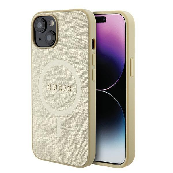 Originalus dėklas Guess GUHMP15SPSAHMCB iPhone 15 6.1  gold/gold hardcase Saffiano MagSafe Originalus dėklas Guess GUHMP15SPSAHMCB iPhone 15 6.1  gold/gold hardcase Saffiano MagSafe