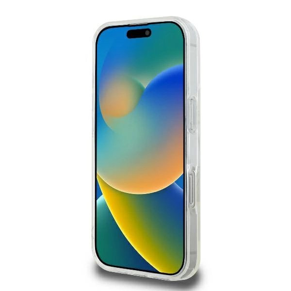 iPhone 16 Pro Guess GUHMP16LHFGERET kietas permatomas dėklas IML Glitter Circle MagSafe 4