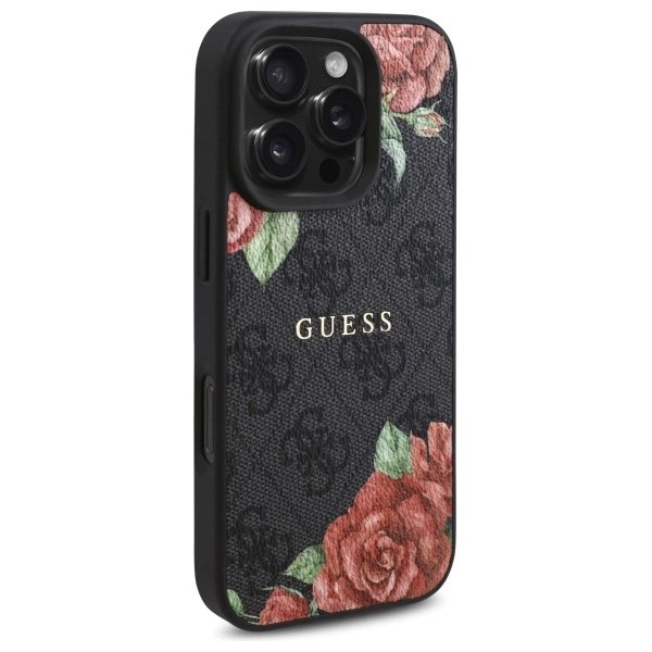 Guess GUHMP16LP4ROPEMCK iPhone 16 Pro 6.3" Juodas/Juodas hardcase 4G Flowers Print MagSafe 3 Guess GUHMP16LP4ROPEMCK iPhone 16 Pro 6.3" Juodas/Juodas hardcase 4G Flowers Print MagSafe 3