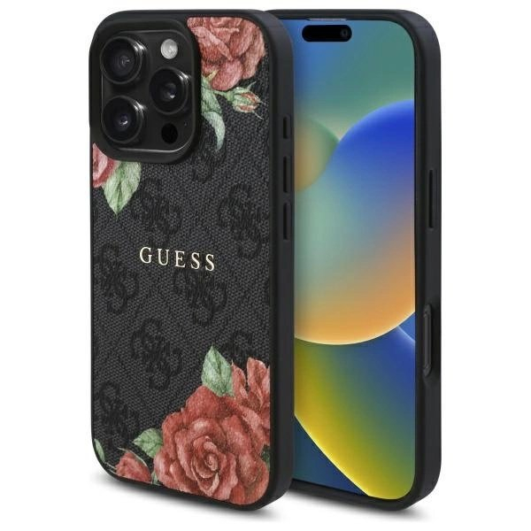 Guess GUHMP16LP4ROPEMCK iPhone 16 Pro 6.3&quot; Juodas/Juodas hardcase 4G Flowers Print MagSafe