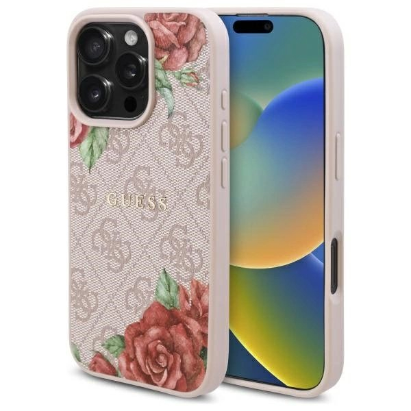 Guess GUHMP16LP4ROPEMCP iPhone 16 Pro 6.3&quot; Rožinis/Rožinis hardcase 4G Flowers Print MagSafe