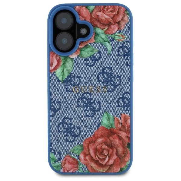 Guess GUHMP16SP4ROPEMCB iPhone 16 6.1&quot; Mėlynas/Mėlynas hardcase 4G Flowers Print MagSafe 2