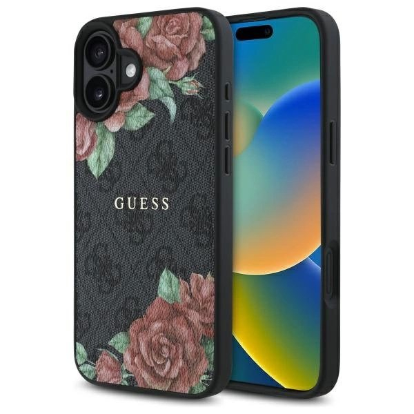 Guess GUHMP16SP4ROPEMCK iPhone 16 6.1&quot; Juodas/Juodas hardcase 4G Flowers Print MagSafe