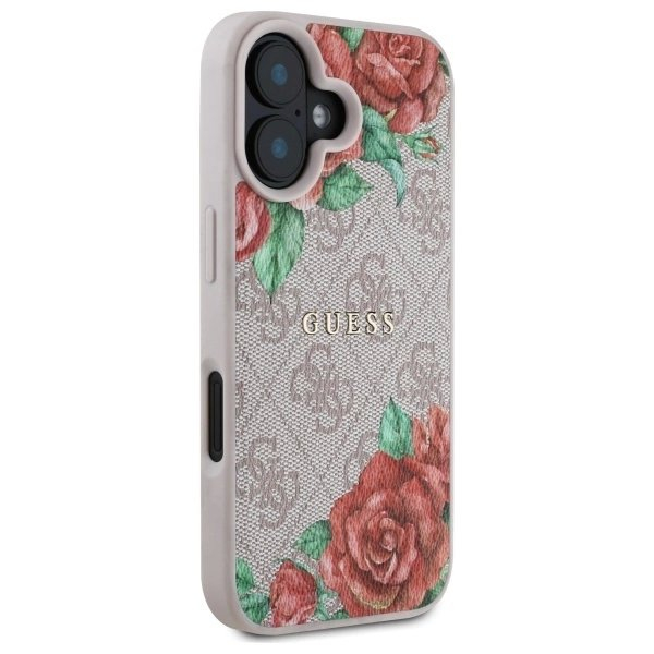 Guess GUHMP16SP4ROPEMCP iPhone 16 6.1&quot; Rožinis/Rožinis hardcase 4G Flowers Print MagSafe 3