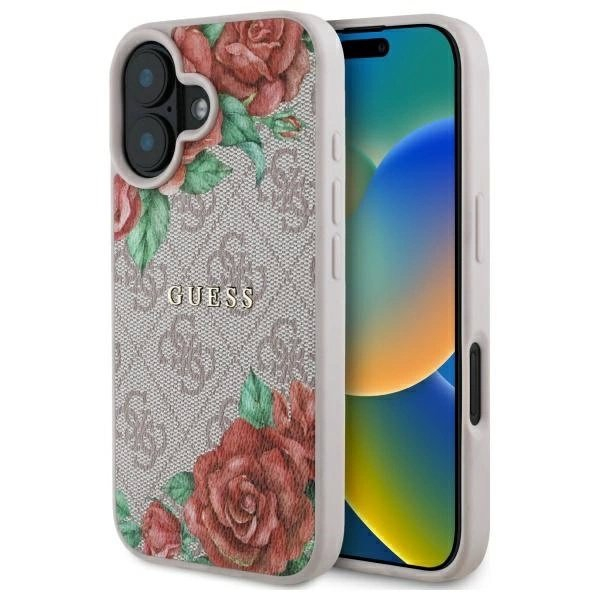 Guess GUHMP16SP4ROPEMCP iPhone 16 6.1&quot; Rožinis/Rožinis hardcase 4G Flowers Print MagSafe
