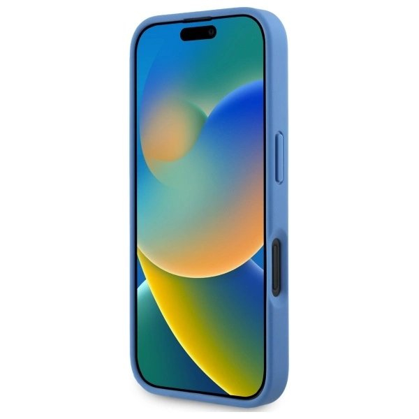 iPhone 16 Guess Hardcase Leather 4G Triangle Strass MagSafe dėklas - mėlynas 4