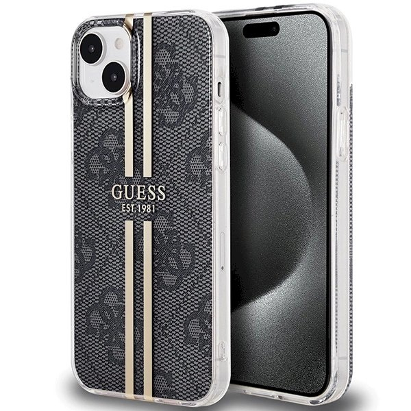 Originalus Guess dėklas IML 4G Auksinis StripeiPhone 15 Plus / 14 Plus - Juodas Originalus Guess dėklas IML 4G Auksinis StripeiPhone 15 Plus / 14 Plus - Juodas