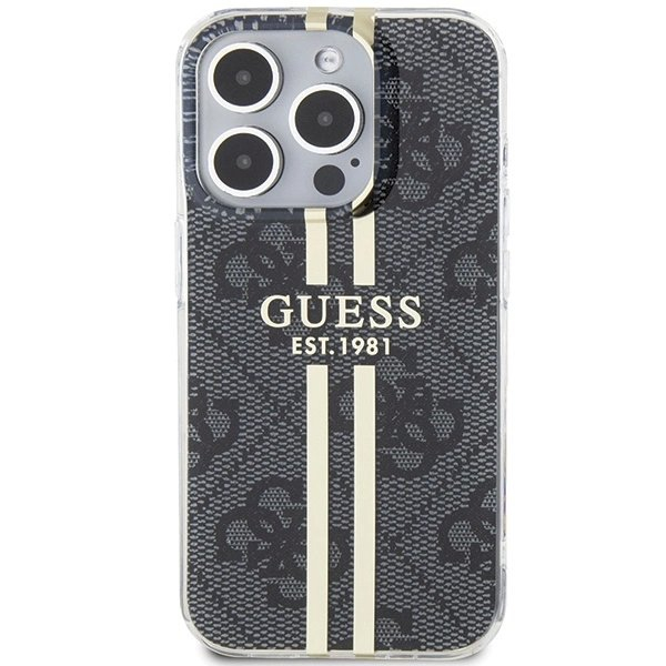 Originalus Guess dėklas IML 4G Auksinis StripeiPhone 15 Pro - Juodas 2