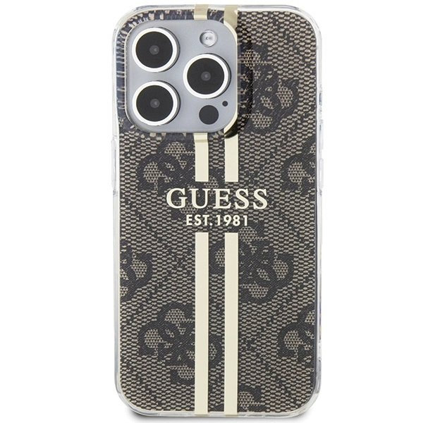 Originalus Guess dėklas IML 4G Auksinis StripeiPhone 15 Pro - Rudas 2 Originalus Guess dėklas IML 4G Auksinis StripeiPhone 15 Pro - Rudas 2