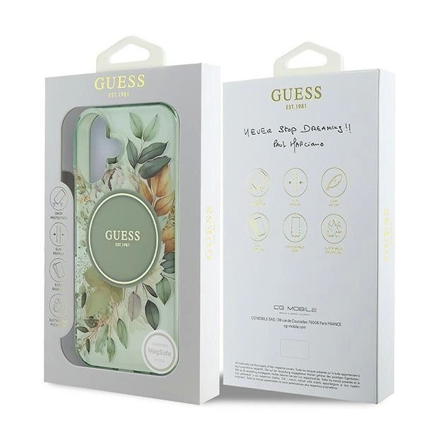 iPhone 16 Plus – Guess IML Flower & Tonal Circle MagSafe dėklas - Žalias 7