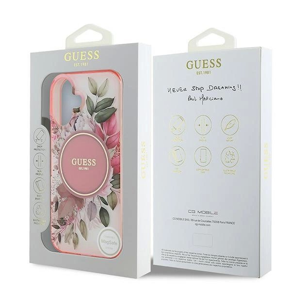 iPhone 16 – Guess IML Flower & Tonal Circle MagSafe dėklas - Rožinis 7