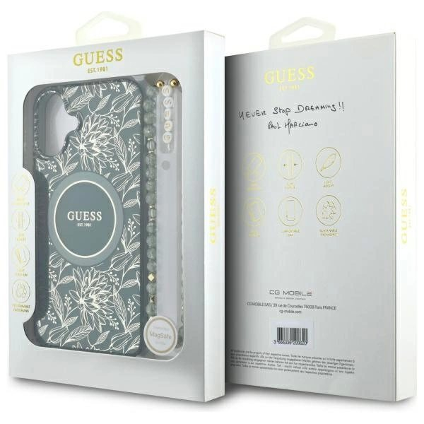 iPhone 16 Guess IML Flowers Allover Electro su perlų dirželiu MagSafe dėklas - žalias 6 iPhone 16 Guess IML Flowers Allover Electro su perlų dirželiu MagSafe dėklas - žalias 6