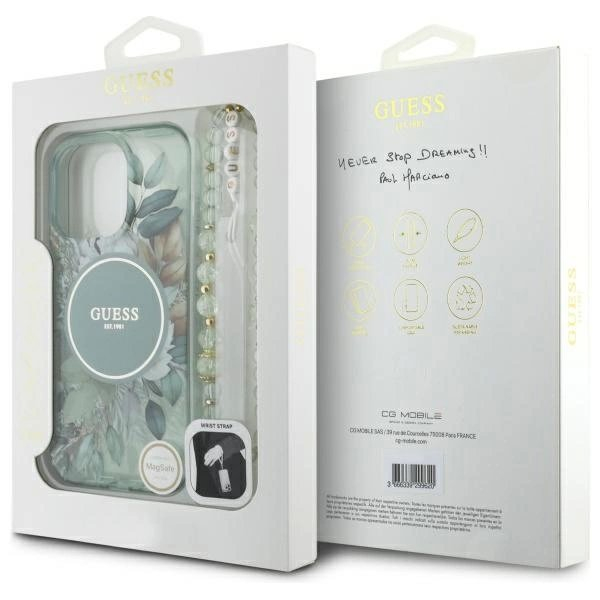 iPhone 16 Pro Guess IML Flowers su perlų dirželiu MagSafe dėklas – žalias 6 iPhone 16 Pro Guess IML Flowers su perlų dirželiu MagSafe dėklas – žalias 6