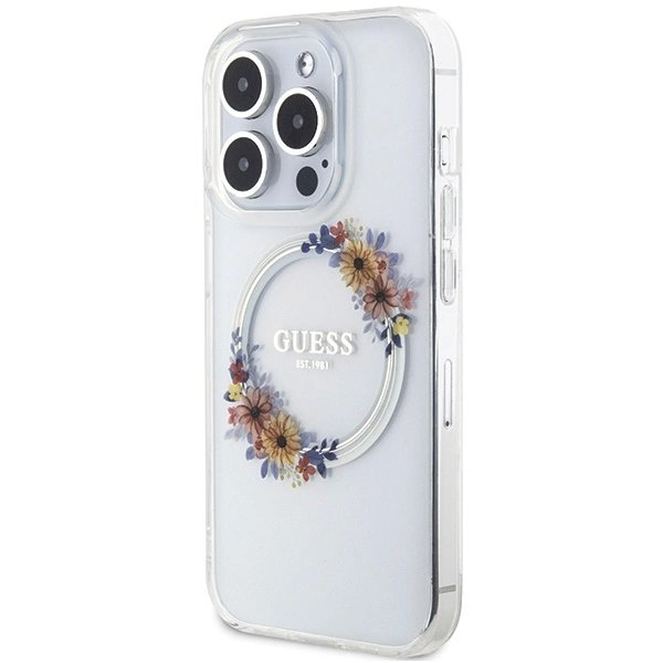Guess IML Flowers Wreatch MagSafe Dėklas skirtas iPhone 15 Pro - Permatomas 1