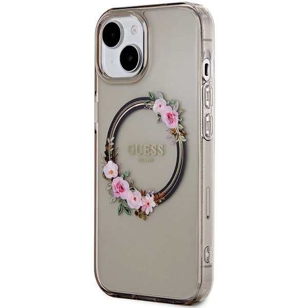 iPhone 15 / 14 / 13 Dėklas Guess IML Flowers Wreath MagSafe – juodas 1