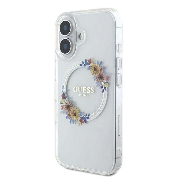 iPhone 16 – Guess IML Flowers Wreath MagSafe dėklas - Skaidrus 1