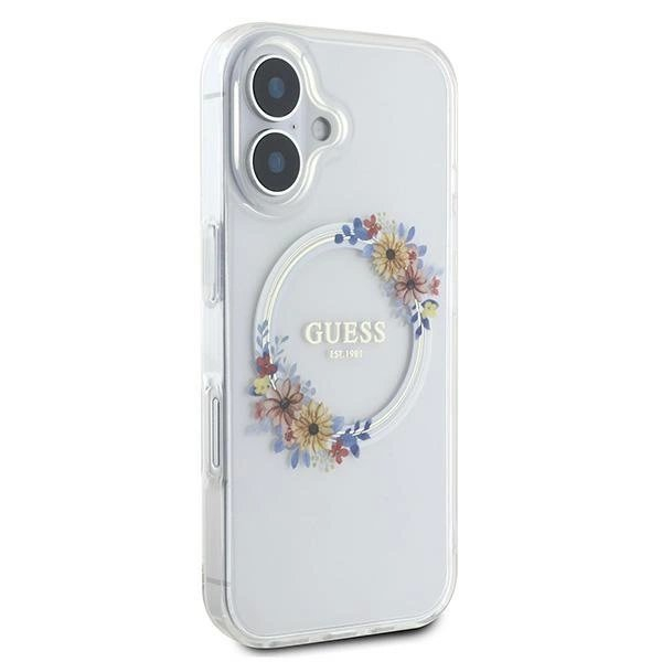 iPhone 16 – Guess IML Flowers Wreath MagSafe dėklas - Skaidrus 3