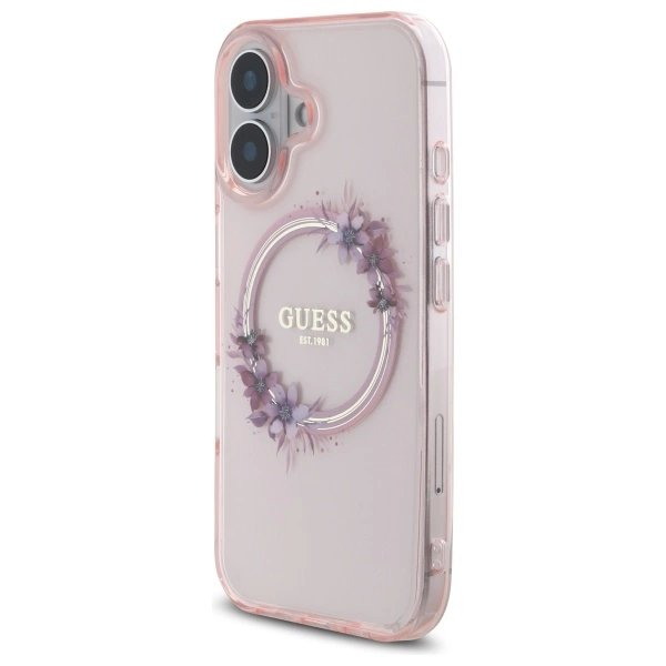 iPhone 16 – Guess IML Flowers Wreath MagSafe dėklas - Rožinis 1