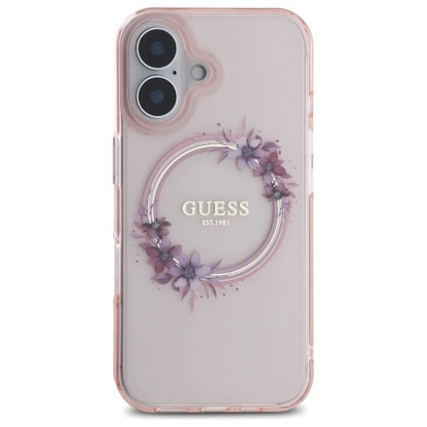 iPhone 16 – Guess IML Flowers Wreath MagSafe dėklas - Rožinis 2