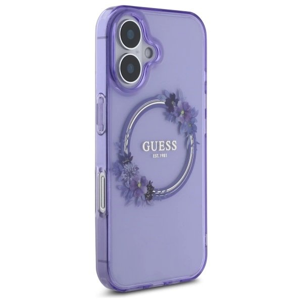 Dėklas Guess IML Flowers Wreath MagSafe iPhone 16 - Violetinis 3 Dėklas Guess IML Flowers Wreath MagSafe iPhone 16 - Violetinis 3