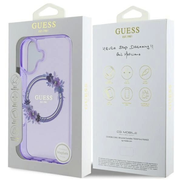 Dėklas Guess IML Flowers Wreath MagSafe iPhone 16 - Violetinis 7 Dėklas Guess IML Flowers Wreath MagSafe iPhone 16 - Violetinis 7