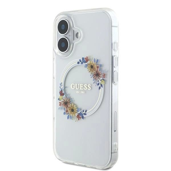 Dėklas Guess IML Flowers Wreath MagSafe iPhone 16 Plus - Clear 1 Dėklas Guess IML Flowers Wreath MagSafe iPhone 16 Plus - Clear 1