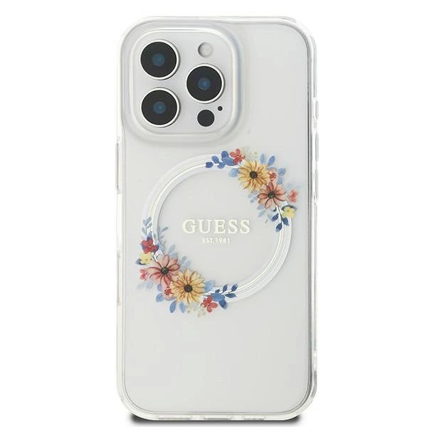 iPhone 16 Pro – Guess IML Flowers Wreath MagSafe dėklas - Skaidrus 2
